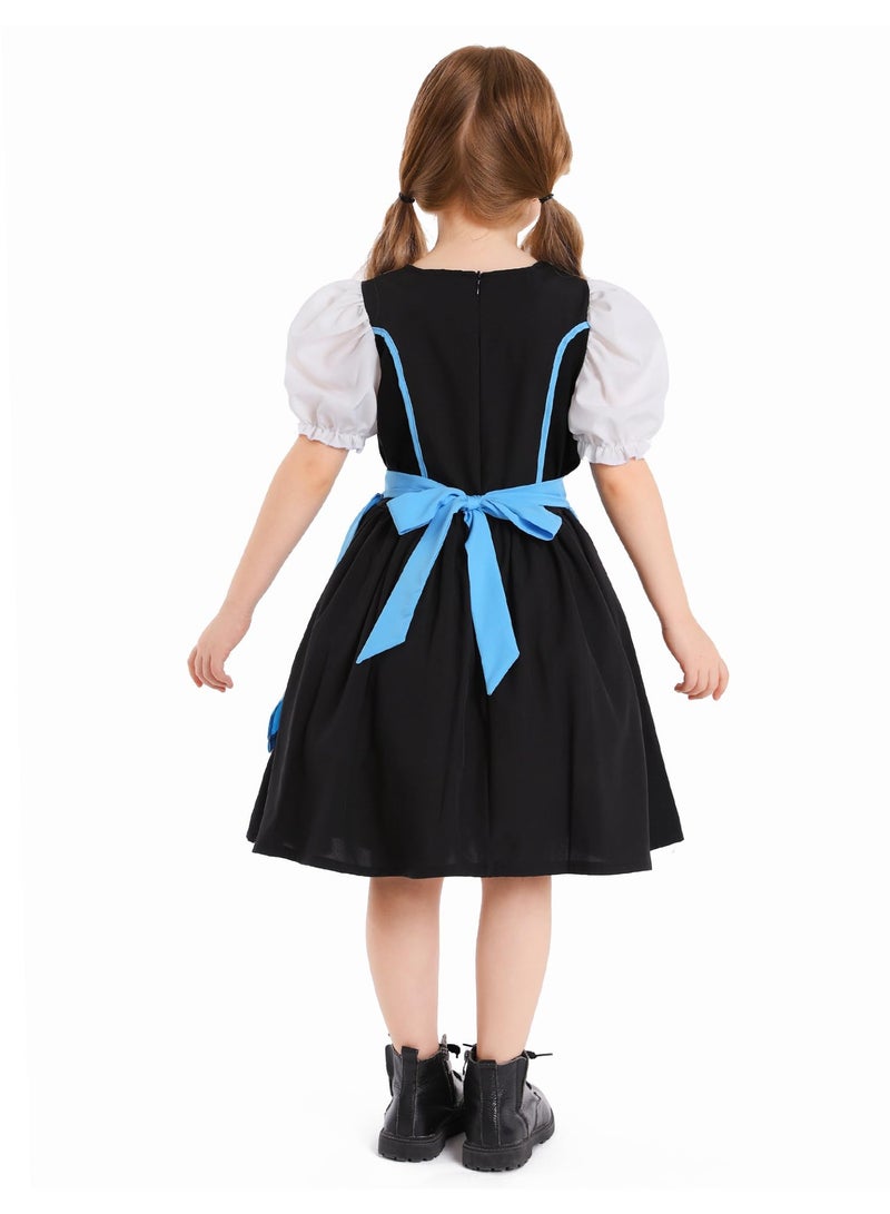 NIBEMINENT German Oktoberfest Dirndl Dress for Girls | Traditional Bavarian Costume Set with Apron | 2-Piece Beer Festival Outfit for Halloween, Cosplay, Themed Parties (Ages 3-16 Years) - Image 3